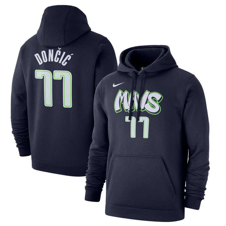 NBA Dallas Mavericks 77 Luka Doncic Nike 201920 City Edition Name & Number Pullover Hoodie Navy